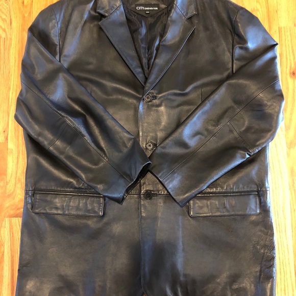 Men City Jones New York Black Leather Jacket - Picture 2 of 16